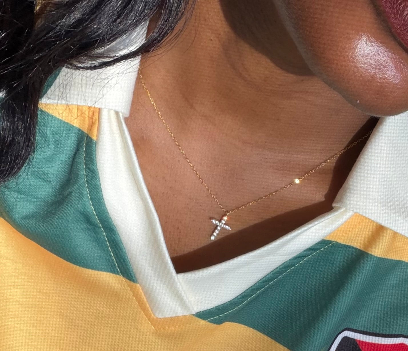 925 Gold-Plated Sterling Silver Cross Necklace w Cable Chain