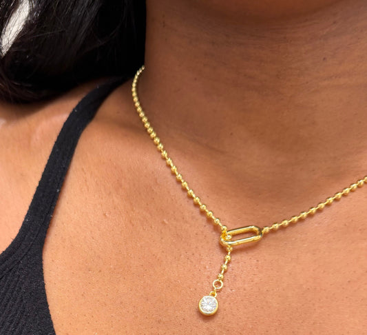 The Glow Chain – Gold-Plated Sterling Silver Ball Necklace with Geometric  Moissanite Pendant