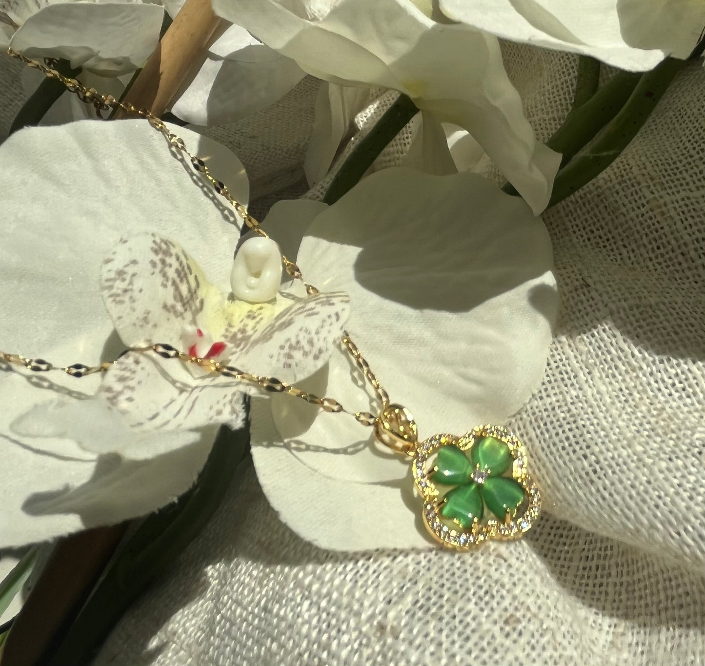 Gold Plated Green Clover Pendant Necklace - 18"