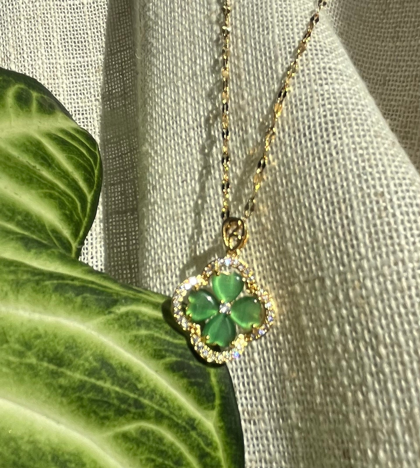 Gold Plated Green Clover Pendant Necklace - 18"