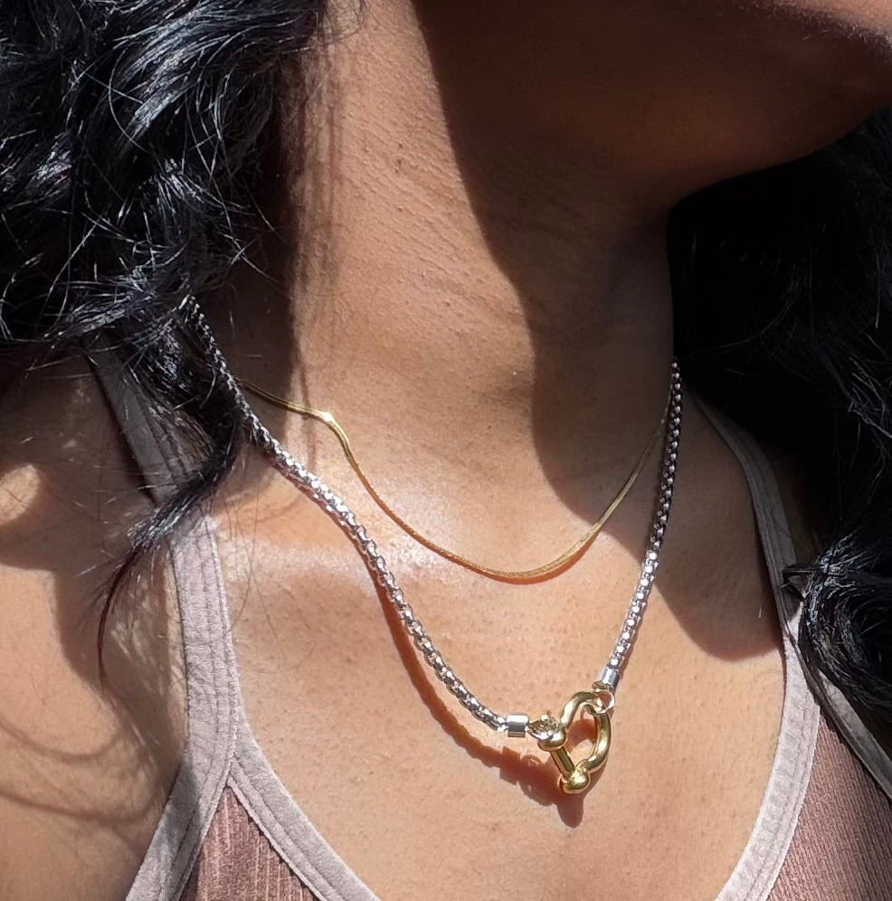 Mixed Metal Twisted Rope Necklace w Toggle Closure