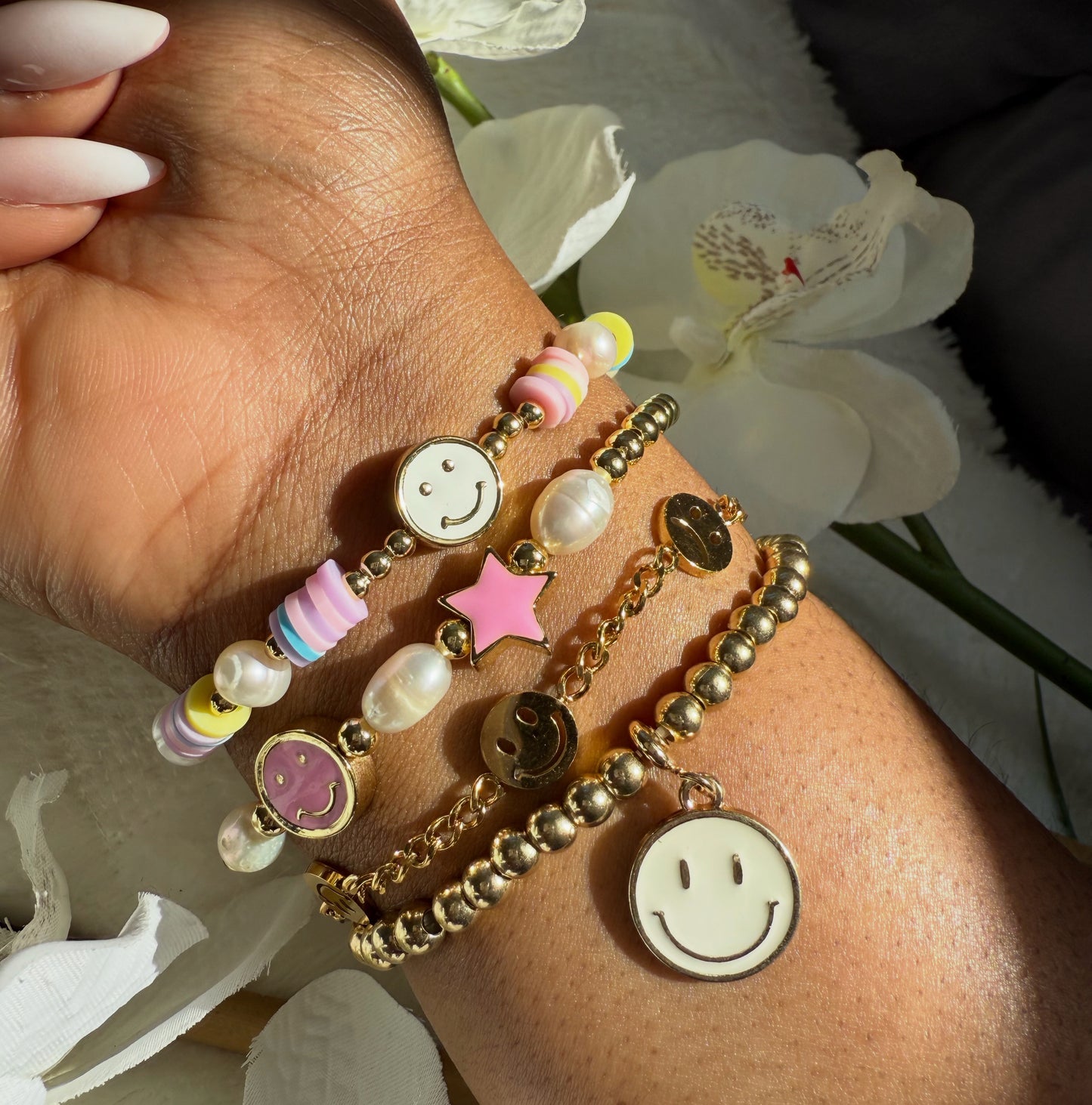 Gold Plated Stainless Steel Smiley Face Chain Bracelet - Minimalist Dainty Jewelry