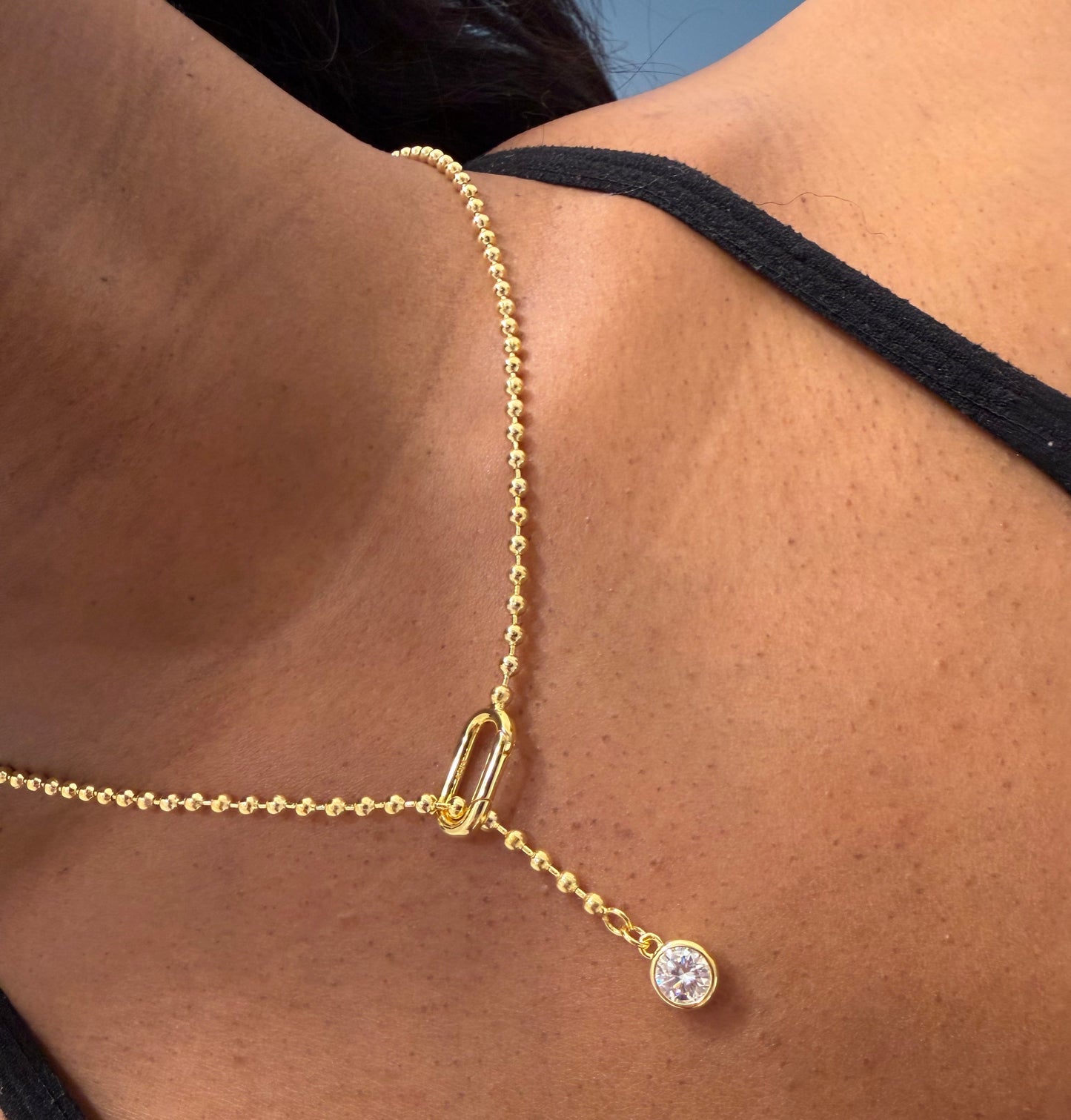 The Glow Chain – Gold-Plated Sterling Silver Ball Necklace with Geometric  Moissanite Pendant