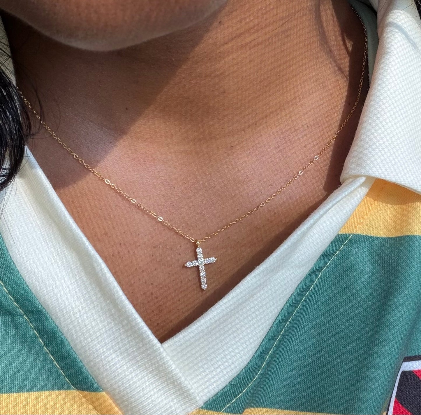 925 Gold-Plated Sterling Silver Cross Necklace w Cable Chain