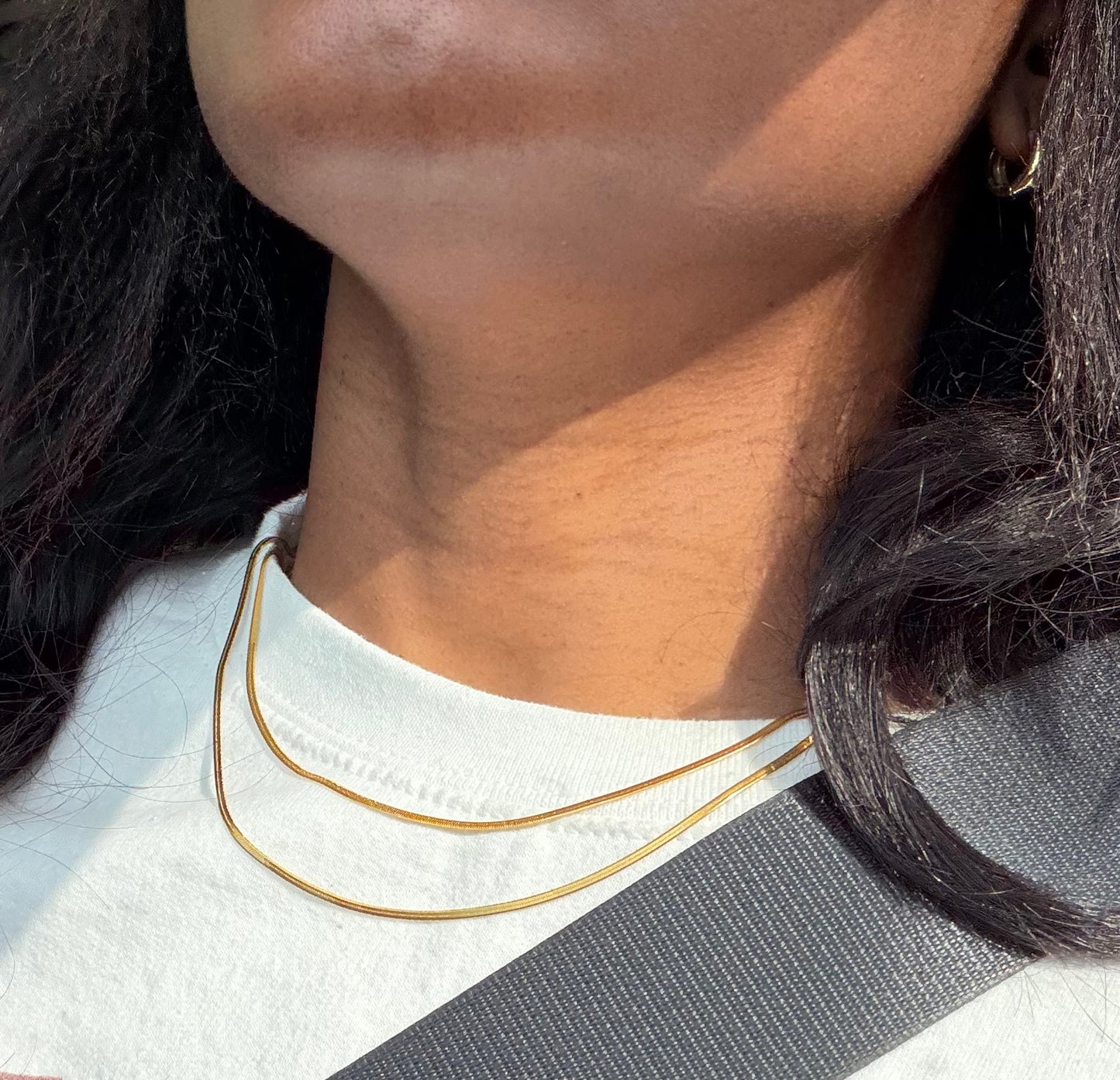 Gold Plated Stainless Steel Herringbone Necklace - 16" Chain + 3" Extender