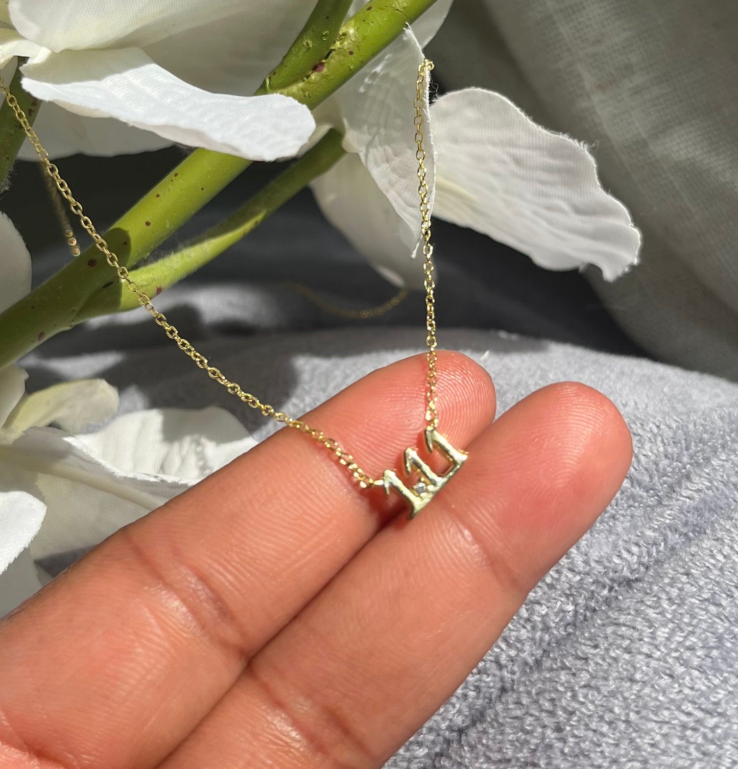 Gold Plated Sterling Silver Angel Number Necklace - 18"