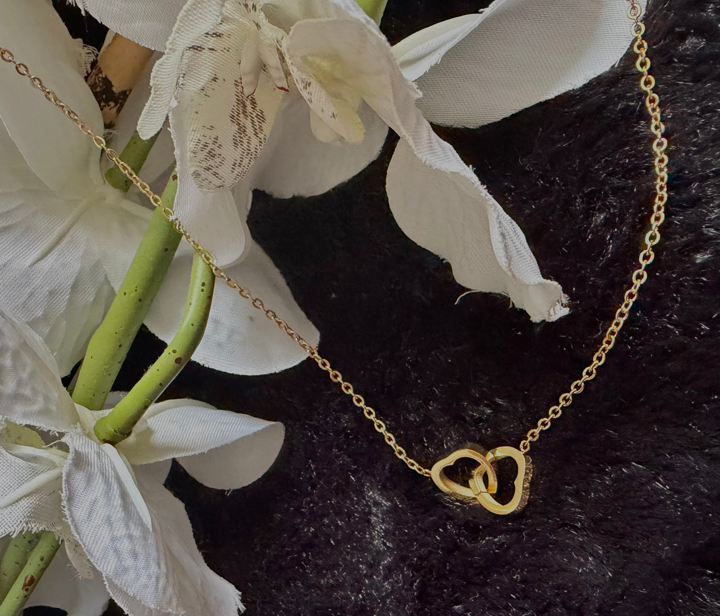 Gold Plated Stainless Steel Intertwined Hearts Necklace - 18.5" Chain w Lobster Clasp