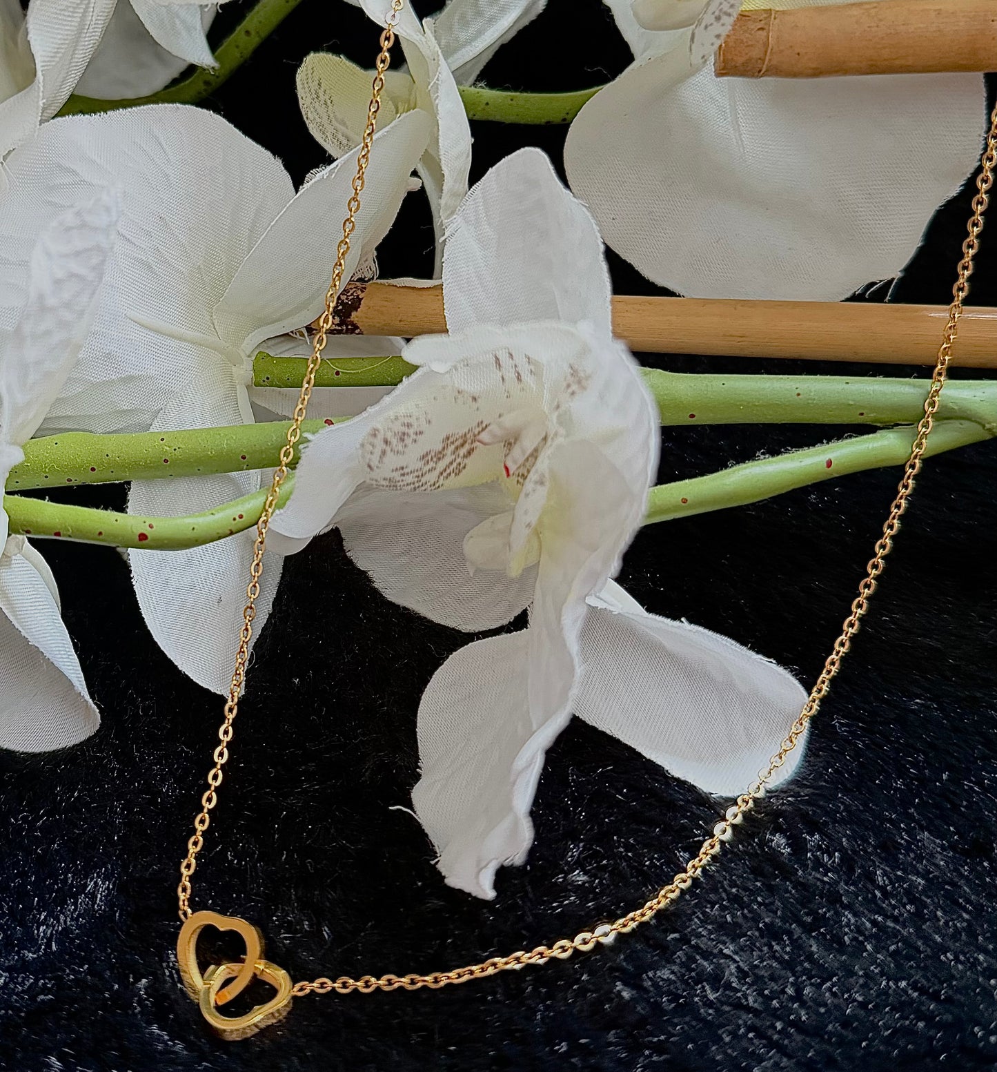 Gold Plated Stainless Steel Intertwined Hearts Necklace - 18.5" Chain w Lobster Clasp