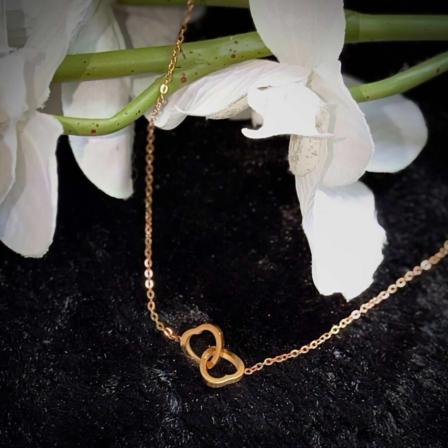 Gold Plated Stainless Steel Intertwined Hearts Necklace - 18.5" Chain w Lobster Clasp