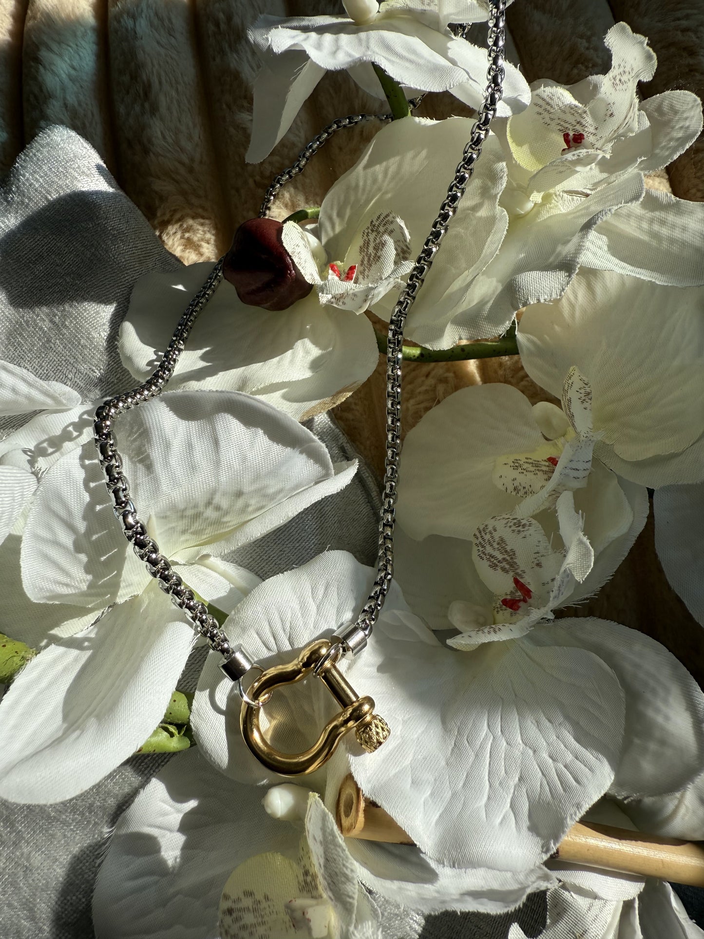 Mixed Metal Twisted Rope Necklace w Toggle Closure