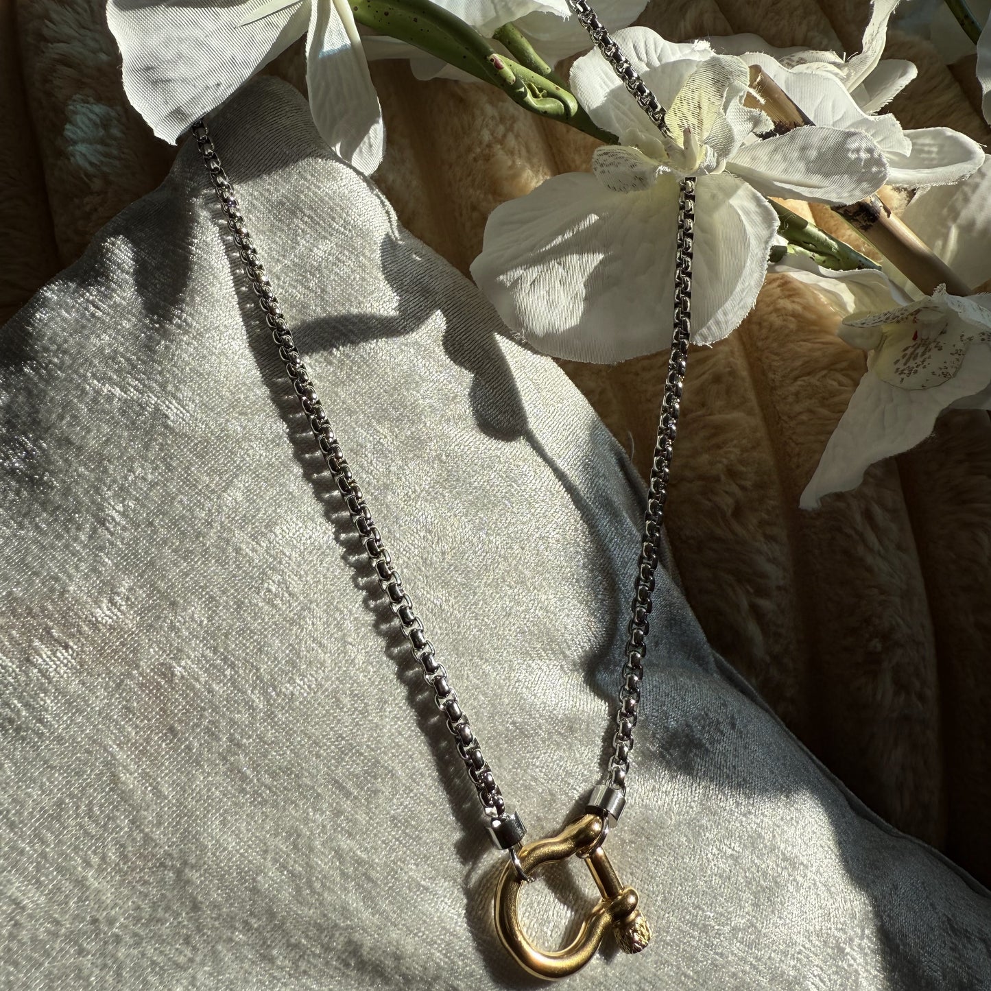 Mixed Metal Twisted Rope Necklace w Toggle Closure