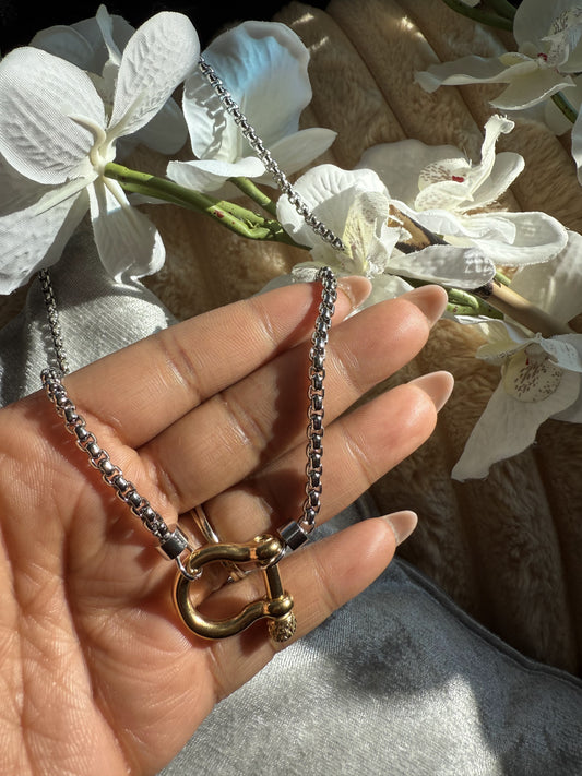 Mixed Metal Twisted Rope Necklace w Toggle Closure