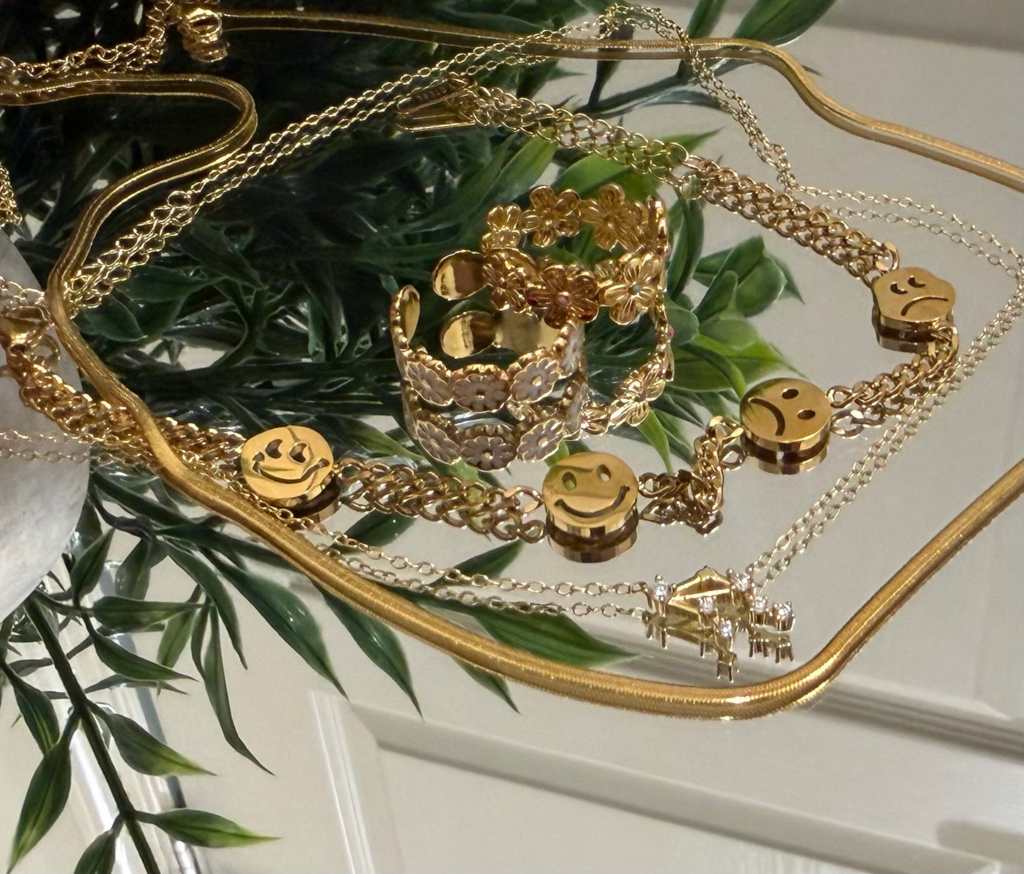 Gold Plated Stainless Steel Smiley Face Chain Bracelet - Minimalist Dainty Jewelry