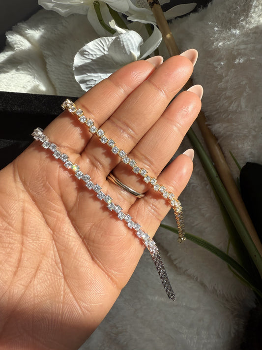 925 Sterling Silver Geometric Tennis Bracelet - Minimalist Everyday Jewelry