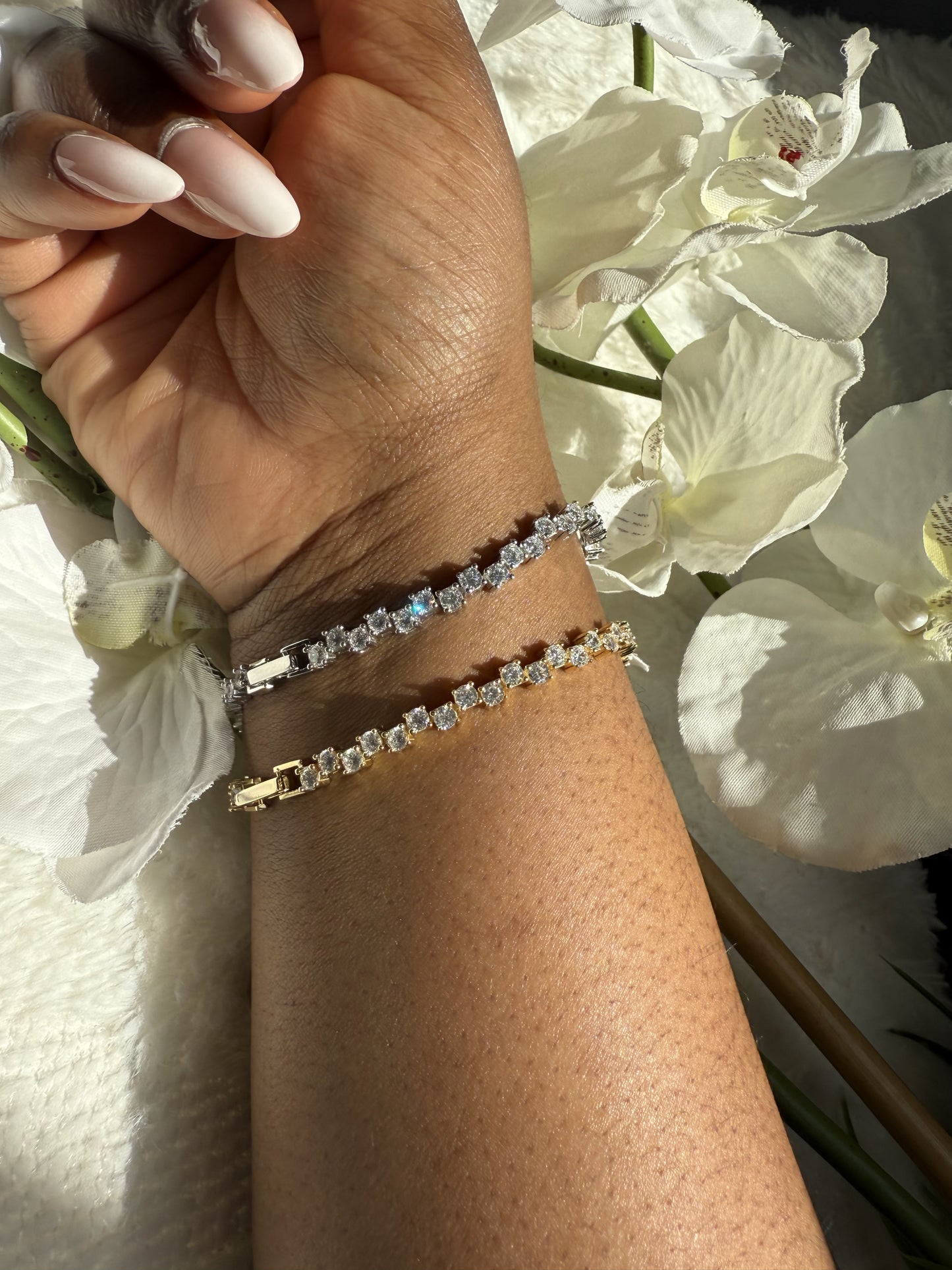 925 Sterling Silver Geometric Tennis Bracelet - Minimalist Everyday Jewelry